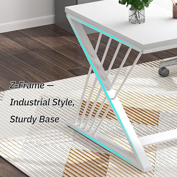FOLUBAN 70.9" Modern Computer Desk with Z-Shaped Legs, Industrial Executive Home Office Desk for 2 Person, Large Writing Study Table for Bedroom, Gaming Workstation, White