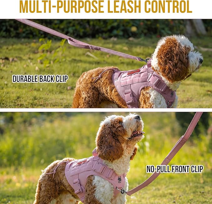 OneTigris Tactical Dog Harness Vest,No-Pull Service Dog Vest with Hook & Loop Panels,Adjustable Dog Vest Harness for Walking Hiking Training(Pink,XXS)