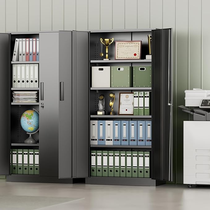 INTERGREAT Metal Storage Cabinet with Lock, 72" H Lockable Metal Storage Cabinet with Locking Doors, Steel Storage Lockers with Adjustable Shelves for Office, Home, Garage, Gym, School (Black)