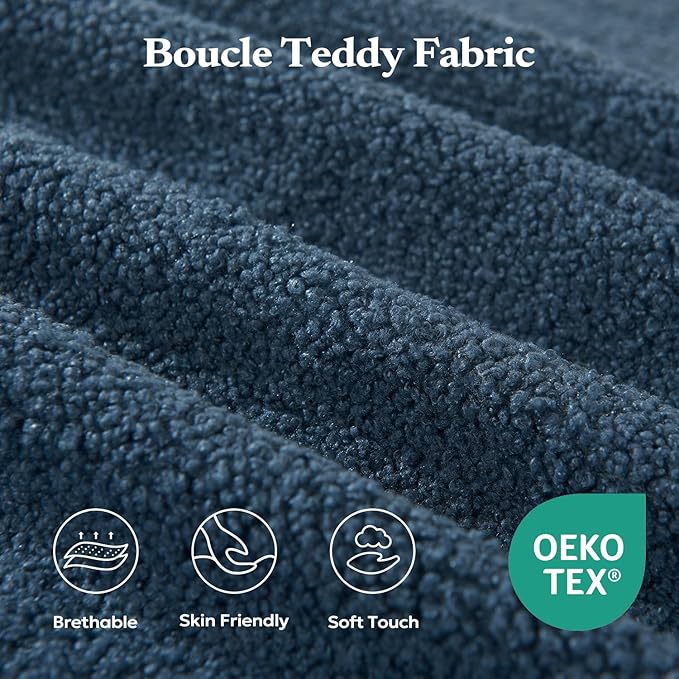 40" Single Sofa for Adults, Upholstered Floor Sofa Couch with Pillow, Teddy Boucle Sofa for Bedroom Living Room, No Assembly Required (Teddy Boucle, Blue)