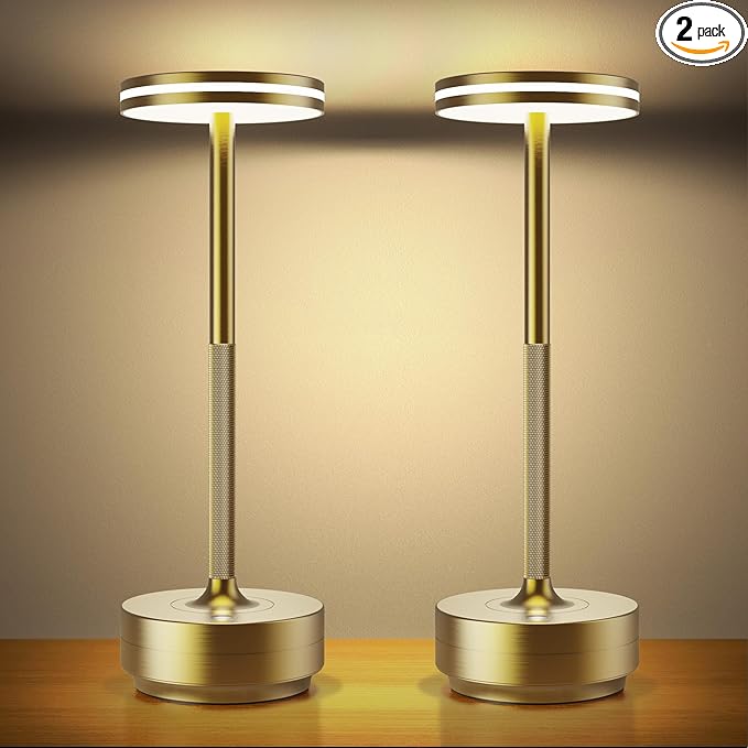 Hapfish 2 Pack Cordless Table Lamps Rechargeable, 5000mAh Battery Powered Lamp, 3 Color Modes, Dimmable, LED Table Lamps for Living Room,Outdoor, Dinner,Patio,Restaurant – Bronze