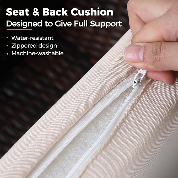 Wisteria Lane 5 Piece Outdoor Patio Furniture Sets, Wicker Conversation Set for Porch Deck, Brown Rattan Sofa Chair with Cushion