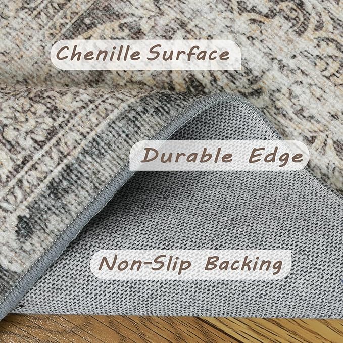 Area Rug 8x10 Washable Rug Living Room Vintage Non Slip Accent Rug Thin Retro Print Indoor Mat for Bedroom Kitchen, (Olive 8x10)