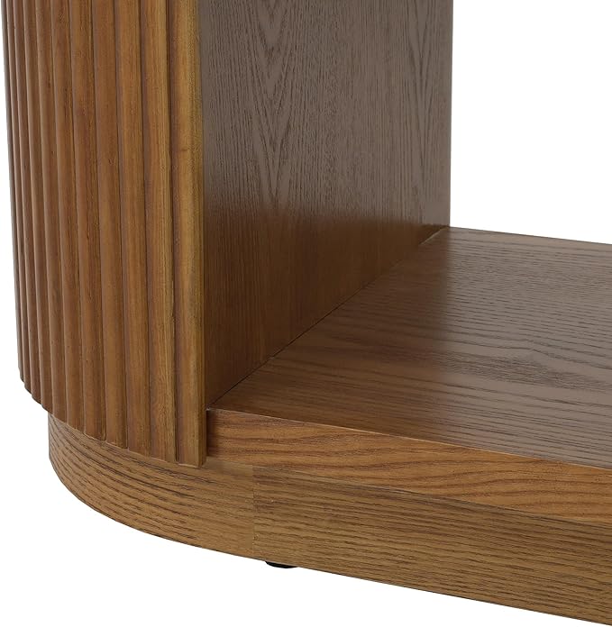 Modern Curved Console Table 59-Inch Oval Fluted Entry Sofa Table with Open Storage Shelves for Living Room Entryway Hallway Furniture, Brown