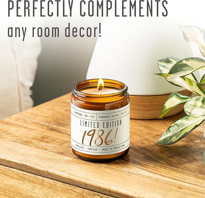 39th Birthday Gifts for Women - 'Limited Edition 1986' Soy Candle, w/Champagne on Ice I 39 Birthday Gifts for Women I 39th Gift for Her Ideas I 9oz Reusable Jar, 50Hr Burn, Made in USA