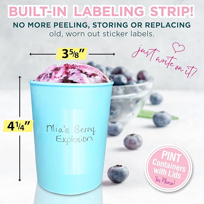 KOYAIRE Pint Ice Cream Containers for Homemade Ice Cream (16oz. Each / 4 Pack), Airtight, Reusable Freezer Storage Containers with Lids - Set of 4