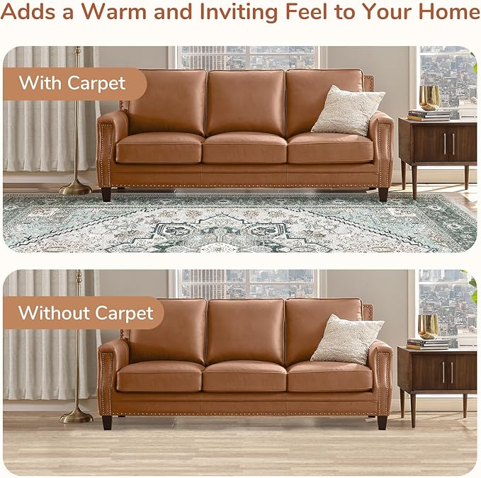 OPPODREAM Thin Area Rugs 9x12 Living Room, Washable Rugs 9x12 with Non Slip Backing, Faux Cashmere Low-Pile 9 x 12 Carpet, Green