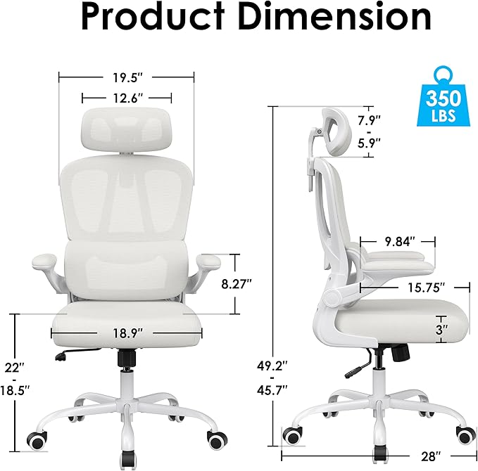 Farini Ergonomic Office Chair, Desk Chair with Headrest and Lumbar Support, High Back Swivel Home Office Chair with Headrest for Home Office Bedroom, Gifts, White & Beige