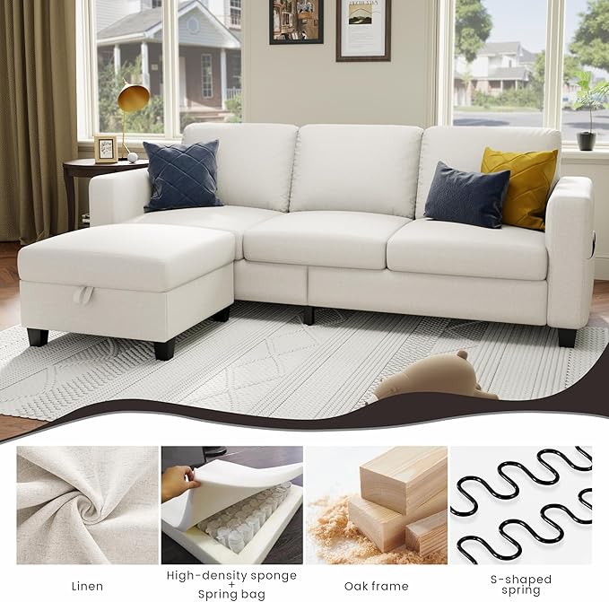 Youmumeub 79''Sectional Couch Couches for Living Room - L-Shaped 4-Seater Deep Sectional Sofa,Removable Covers,Suitable for The Living Room, Apartment or Office-Beige