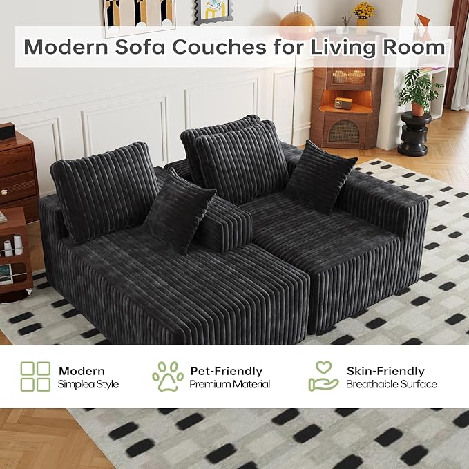 94" Cloud Sectional Couch with L-Shape Chaise,4 Seat Modern Modular Sofa with Side Pockets,Upholstered Couches for Living Room Bedroom, Boneless Couch,No Assembly Required