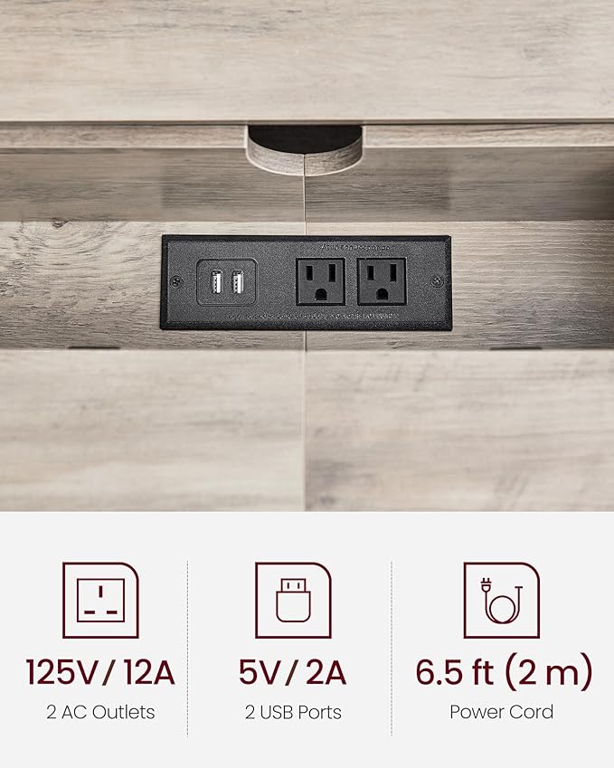 VASAGLE 55.1-Inch Console Table with Outlet and Shelves, Sofa Table with Charging Station, Behind Couch Table Skinny, Entryway Table for Hallway, Living Room, Heather Greige and Ink Black ULNT120K02