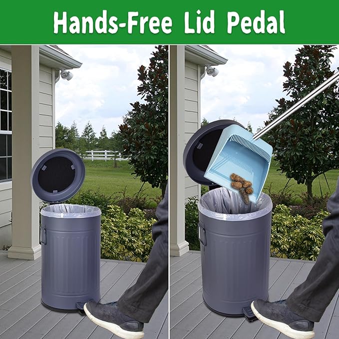 Dog Poop Trash Can with Lid for Outdoors，3.2 Gallon Trash Can with Activated Carbon Filter & Plastic Bags, Pet Waste Container，UP12L-GY-Y+90BK