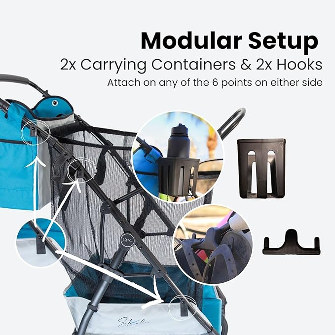 Strolee Large Wheeled Collapsible Beach Cart for Soft Sand, Shopping, Camping & Garden- Lightweight Aluminum Frame- Removable Storage Bag with Carrying Straps, X-L Capacity & Cooler Rack Dark Grey
