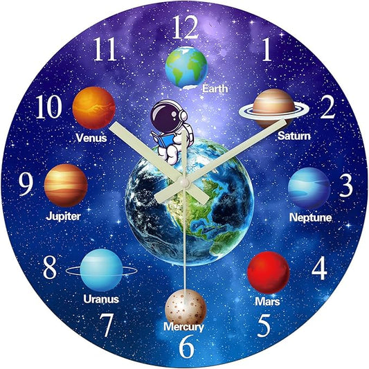 Blue Glow in The Dark Wall Clock for Bedroom Small Wall Clocks Battery Operated 12 Inch Silent Wall Clock for Teenager
