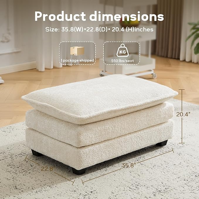 Ottoman for Modular Sectional Sofa, Deep Seat Ottoman for Living Room, Bedroom and Entrance (Beige)