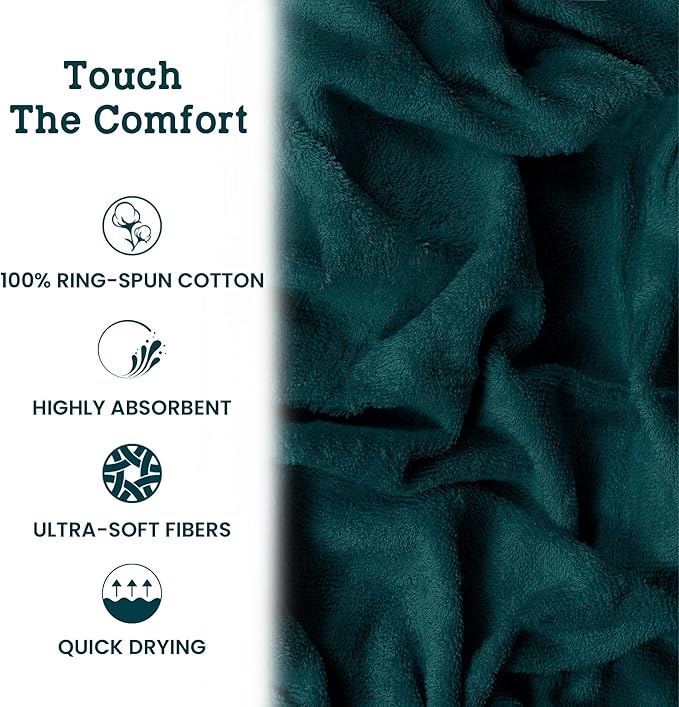 Casa Lino 100% Cotton Hand Towels for Bathroom - Soft, Highly Absorbent & Quick Dry Kitchen Towels - Gym Towel Set - Travel Towel Set - 24" x 16" - Pack of 4 - (Teal)
