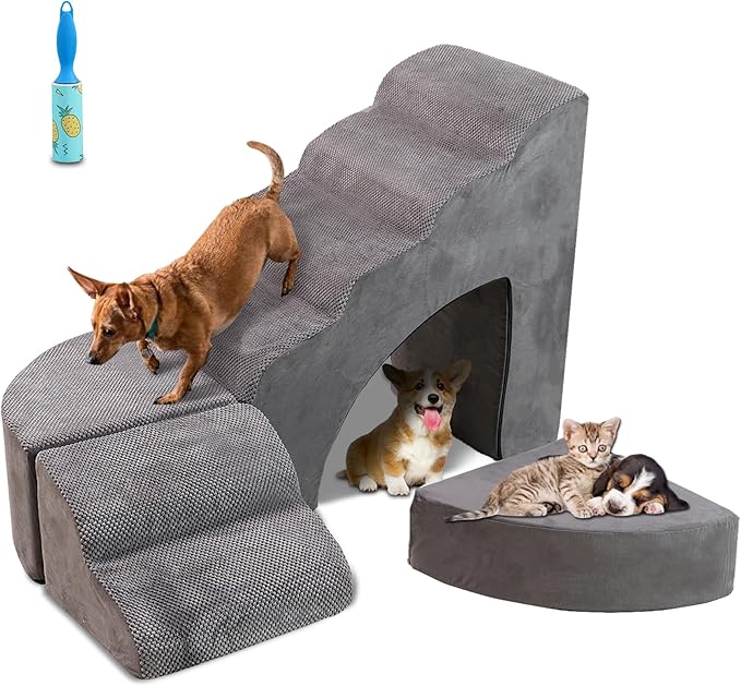 30D Foam Dog Stairs & Steps Ramps for High Beds 26-30 inches Tall, Sturdy Pet Stairs for Small Cats, LitaiL 6 Steps Pet Stairs Steps for Dog Get On Bed, Non-Slip Dogs Ramps for Older Cat