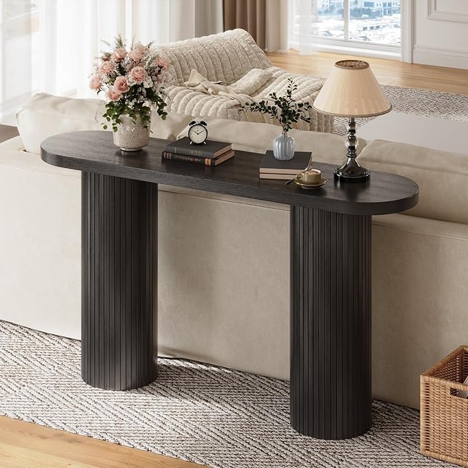 ONBRILL 55 Inch Fluted Entryway Table, Sofa Table Behind The Couch, Long Console Tables, Modern Entrance Stand for Hallway, Living Room Foyer, Farmhouse Style (Black)