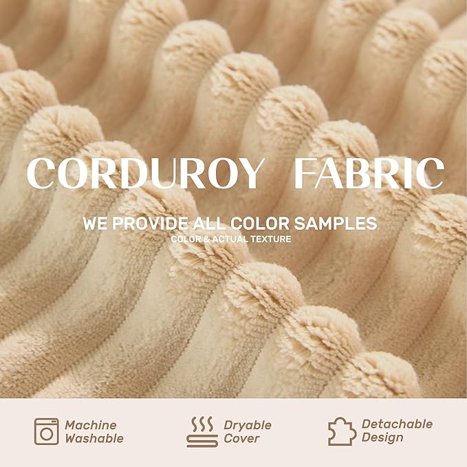 Chaise Lounge Chair, Boneless Couch for Living Room and Bedroom, Sleeper Couches Reading Chairs, Corduroy, Camel