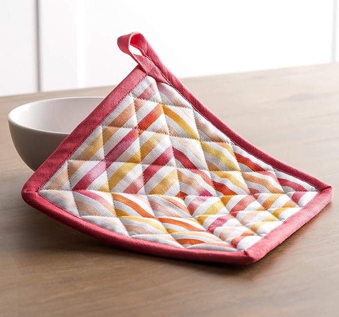 Maison d' Hermine 100% Cotton Oven Mitt & Pot Holder Set (7.5"x13" & 8"x8") Heat Resistant BBQ Cooking Gloves with Loop, Baking, Grilling, Kitchen, Handling Hot Pans Spring/Summer (Summer Maze)