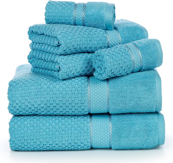 Ample Decor Towels for Bathroom, 6 Pieces Gift Set,100% Cotton Soft Quick Dry, 2 Bath Towels, 2 Hand Towels, 2 Wash Cloths - for Hotel, Spa, Gym - Sky Blue