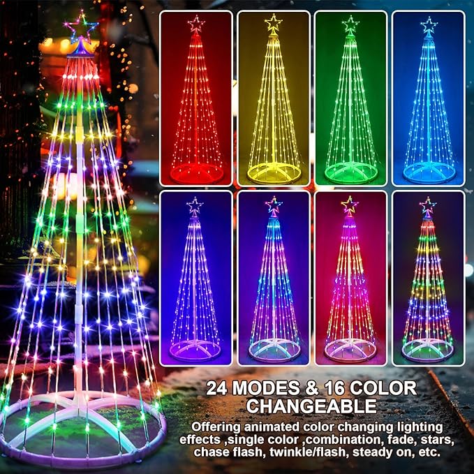 6 Pack 4/5/6FT Christmas LED Cone Tree Lights 24 Modes Color Changing with Timer Foldable Lighted Trees Waterproof Outdoor String Lights Holiday for Christmas New Year Xmas Decorations