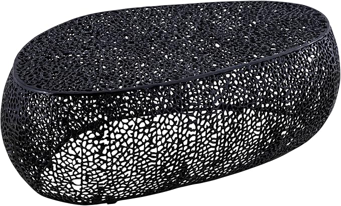 Modern Contemporary Oval-Shape 50" Coffee Table, Solid Aluminum intrigued Design, Mesh Cocktail Table, Creative Center Table for Living Room and Bedroom, Casted in Black