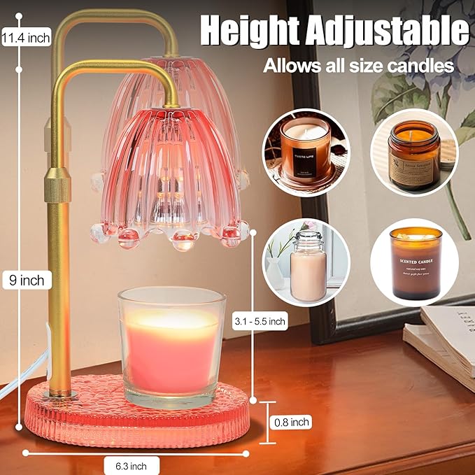 Candle Warmer Lamp with Timer - Electric Wax Melt Warmer with Adjustable Height and Dimmer for Scented Candle Wax, Home Fragrance Décor and House Warming Birthday Gifts for Women Mom