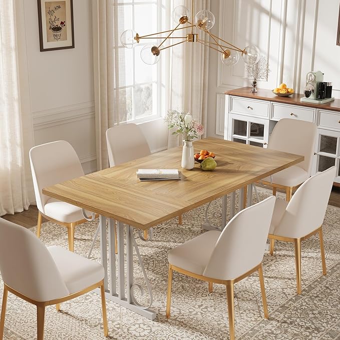 Dining Table for 4-6 People, 70.87'' Rectangular Dinner Table Modern Artistic Openwork Metal Legs for Dining Room, Kitchen, Living Room