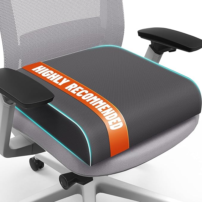 Seat Cushion for Tailbone Pain Relief, Office Chair Cushion, Memory Foam Large Chair Cushion with Non-Slip Cover for Soft Support at Office Chair, Car Seat, Airplane Grey/XLarge