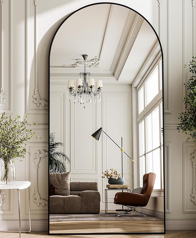 GLSLAND-34x76 inch Wall Mount Arched Full Length Mirror-Aluminum Alloy Frame High Definition-Full Body Mirror for Bedroom or Living Room,Black