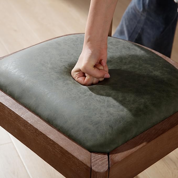 Kmax Dining Room Chairs Mid-Century Modern PU Kitchen Chairs with Natural Walnut Finished Frame, PU Curved Back, Set of 4, Green