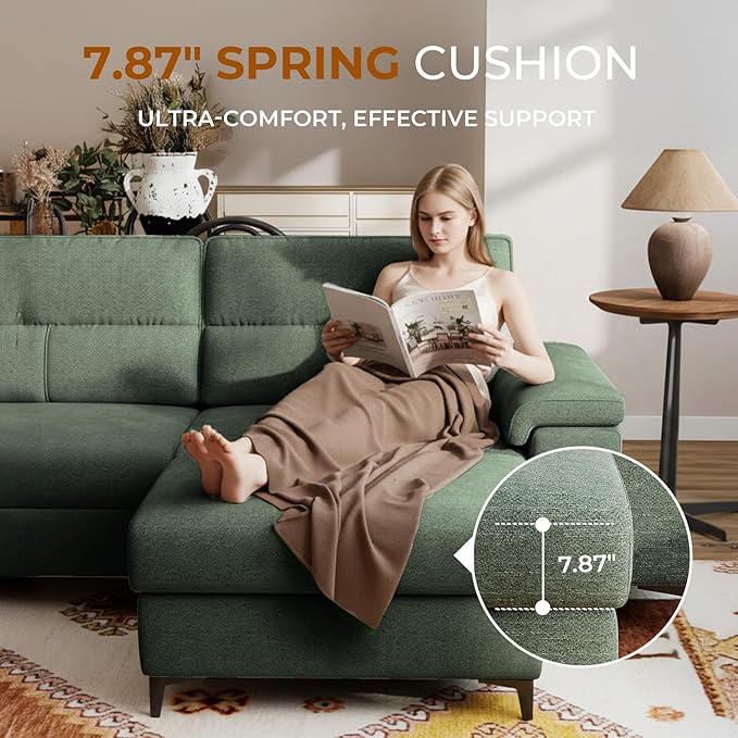 35" Large Storage Ottoman for Living Room, 7.8" Deep Seat Rectangular Ottoman Foot Rest for Couch, Chenille Storage Footstool Load 350 lb （Green）