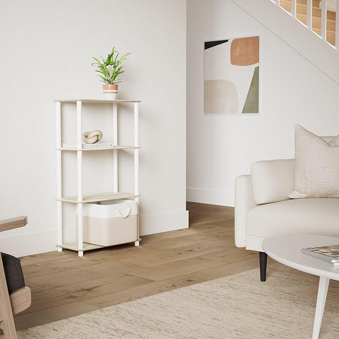 Furinno Turn-N-Tube 4-Tier Multipurpose Shelf Display Rack, Round Tubes, Sonoma Oak/White