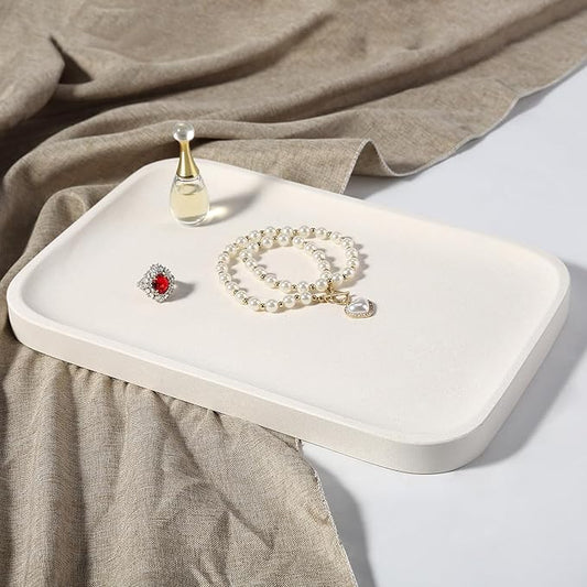 Koville Marble Tray, 12"x8" Marble Vanity Tray for Bathroom Kitchen Countertop, Rectangular Stone Tray for Cosmetics Perfume Trinket, Decorative Catchall Trays (Lymra Limestone)