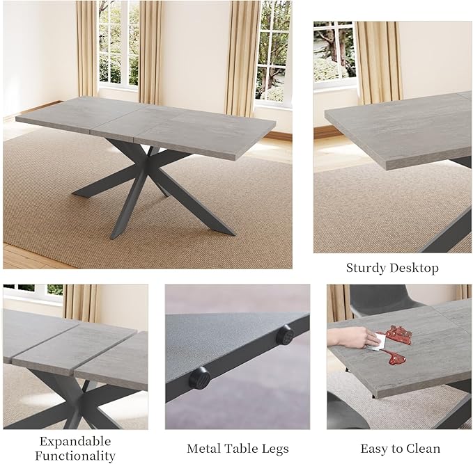 ZckyCine Extendable Dining Table Set for 6-8, 51"-67" Modern Rectangular Kitchen Table with 6 Chairs, Space-Saving Expandable Dinner Table with Sturdy Metal Frame for Dining Room & Apartment Decor