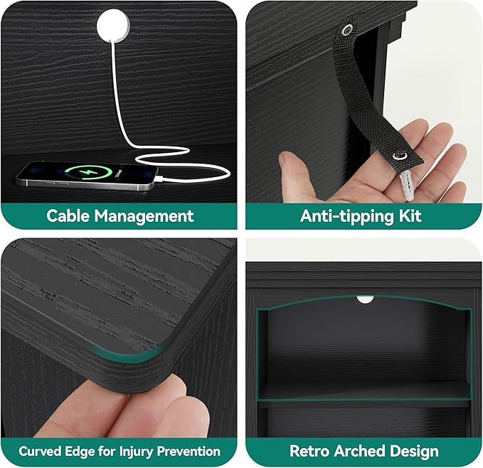 YITAHOME Farmhouse TV Stand for 65 Inch TV, Entertainment Center with Adjustable Shelf, Large TV Console Table for Living Room (Black)