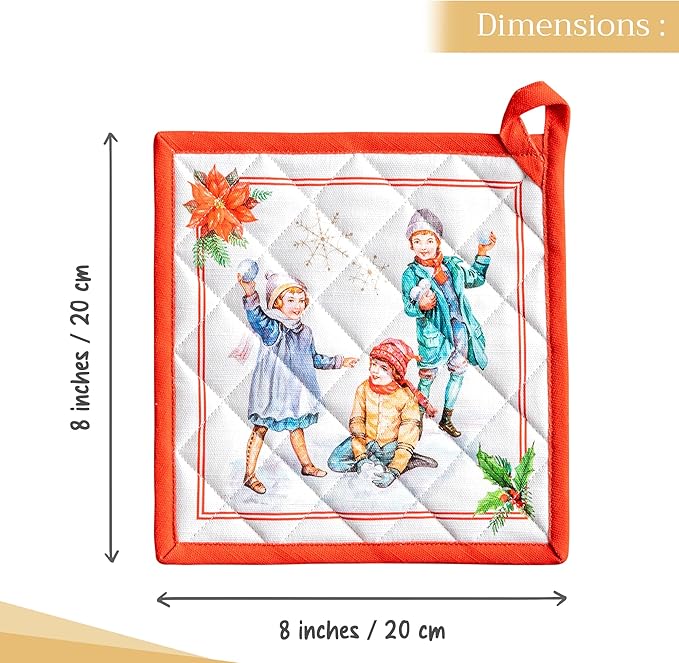 Maison d' Hermine Pot Holders 100% Cotton Heat Resistant Potholders 8" x 8" Hot Pads with Loop for Thanksgiving Christmas Decorations BBQ Cooking Baking Handling Hot Pans (Pack of 1, Chromo)