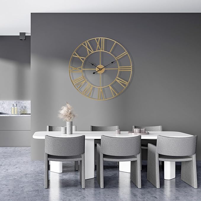Sorbus Large Wall Clock for Living Room Decor – Easy to Hang 24-Inch Big Wall Clock – Metal Wall Art for Kitchen, Bedroom, Home, Office – Analog Decorative Wall Clock (Gold)