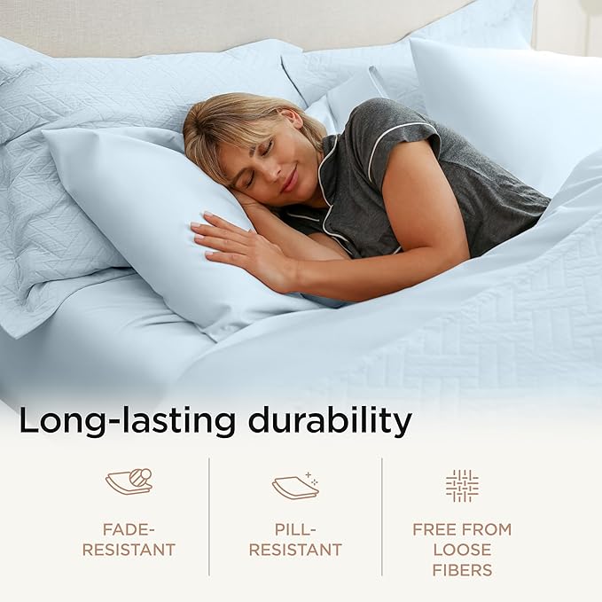 Threadmill 100% Cotton Sheets for Twin Size Bed - 600 Thread Count Twin Bed Sheets Set with 15” Deep Pocket - Sateen Weave 3-Piece Bedding Set with Cooling Effect, Blue