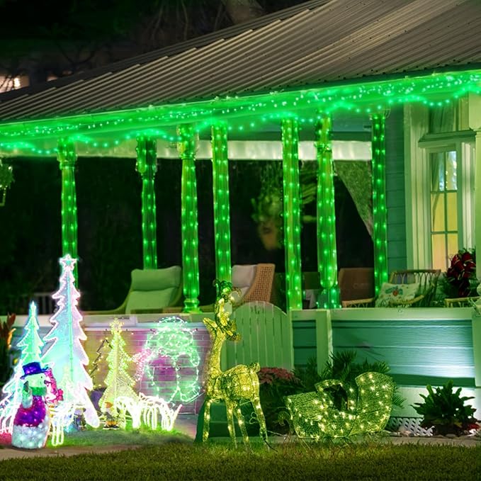Kwaiffeo Green String Lights: 500LED 164FT 8 Modes Green Lights for Christmas Halloween Alien Decorations Outdoor Indoor