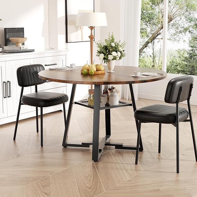 Round Dining Table for 2-4 People,42 Inch Dining Room Table,Modern Circle Kitchen Table with Storage Shelf and Metal Legs for Dining Room,Kitchen,Vintage(Table Only)