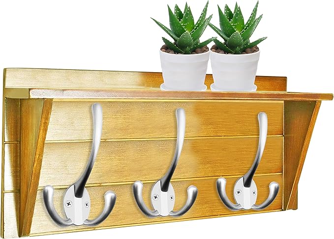IBosins 6 Pack Big Heavy Duty Three Prongs Coat Hooks Wall Mounted with 24 Screws (Two Types of Screws Included) Retro Double Utility Rustic Hooks for Thick Coat, Big Heavy Bags (Matte Nickel)