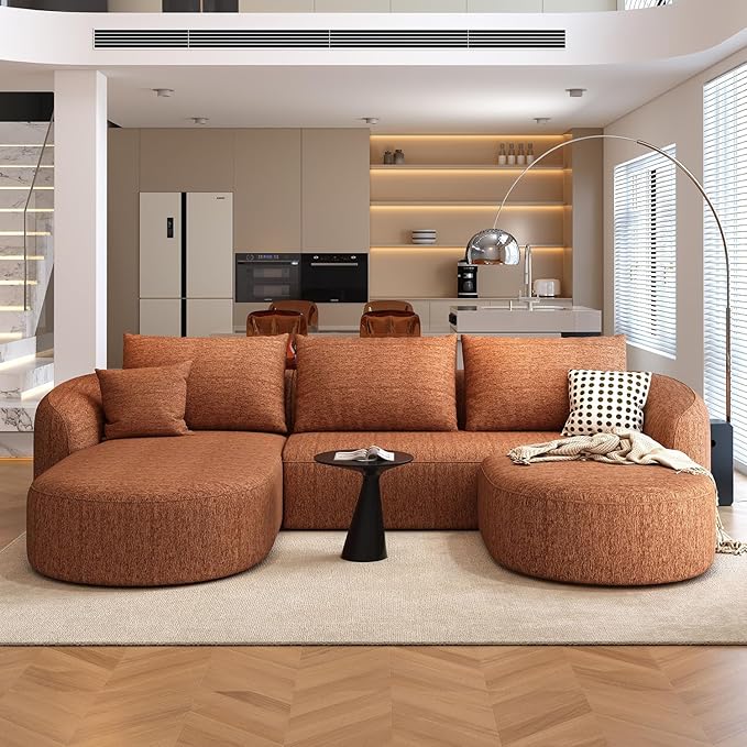 111" Modular Sectional Couches Luxury Modern Curved Back U-Shape Sofa Set with Ottoman,Minimalist Comfy Boneless Cloud Couch for Living Room Apartment,(Left Facing Chaise,Orange)