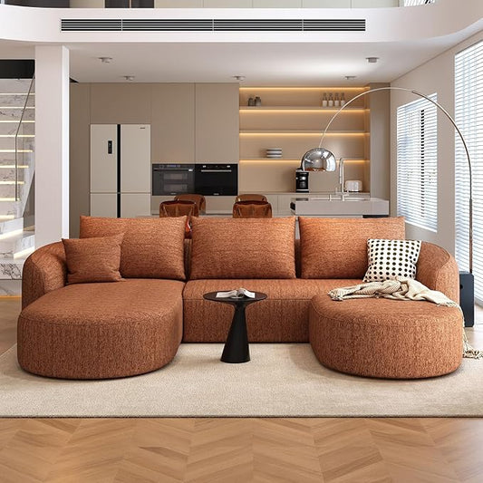 111" Modular Sectional Couches Luxury Modern Curved Back U-Shape Sofa Set with Ottoman,Minimalist Comfy Boneless Cloud Couch for Living Room Apartment,(Left Facing Chaise,Orange)