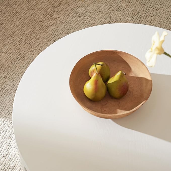 Round Coffee Table with Storage, 31.5" Modern Living Room Table, 2 Tier Circle Wood Center Tables for Apartment, Living Room, Open-Style Storage White Coffee Tables, 31.5"*15.7"(White)