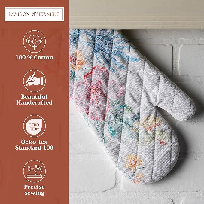 Maison d' Hermine Oven Gloves 100% Cotton Oven Mitt 7" x 13" with Loop Heat Resistant, BBQ, Cooking Gloves, Baking, Grilling, Kitchen, Handling Hot Pans Spring/Summer (Pack of 1, Paradise Island)