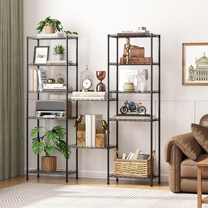 HOMEFORT 6-Shelving Unit, Adjustable Wire Shelving, Metal Wire Shelf Rack Organizer for Kitchen, Pantry, Closet, Bathroom, Laundry, Black,21" W x 11" D x 69" H