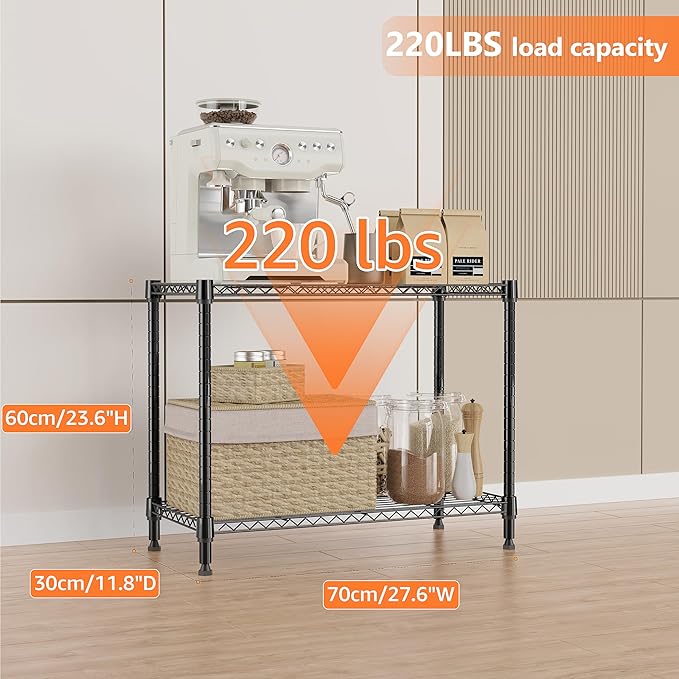 IZEUK 2 Tier Adjustable Metal Storage Shelving Unit, Heavy Duty Wire Rack Organizer for Kitchen, Living Room or Office, 220 lbs Capacity, 27.6 W x 11.8 D x 23.4 H, Black