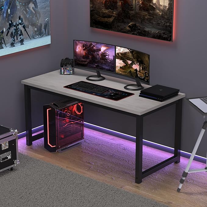 NSdirect 63" Large Computer Desk,Modern Simple Style PC Table Office Desk Wide Workstation for Study Writing,Gaming and Home Office,Extra 1" Thicker Wooden Tabletop and Black Metal Frame,White+Black